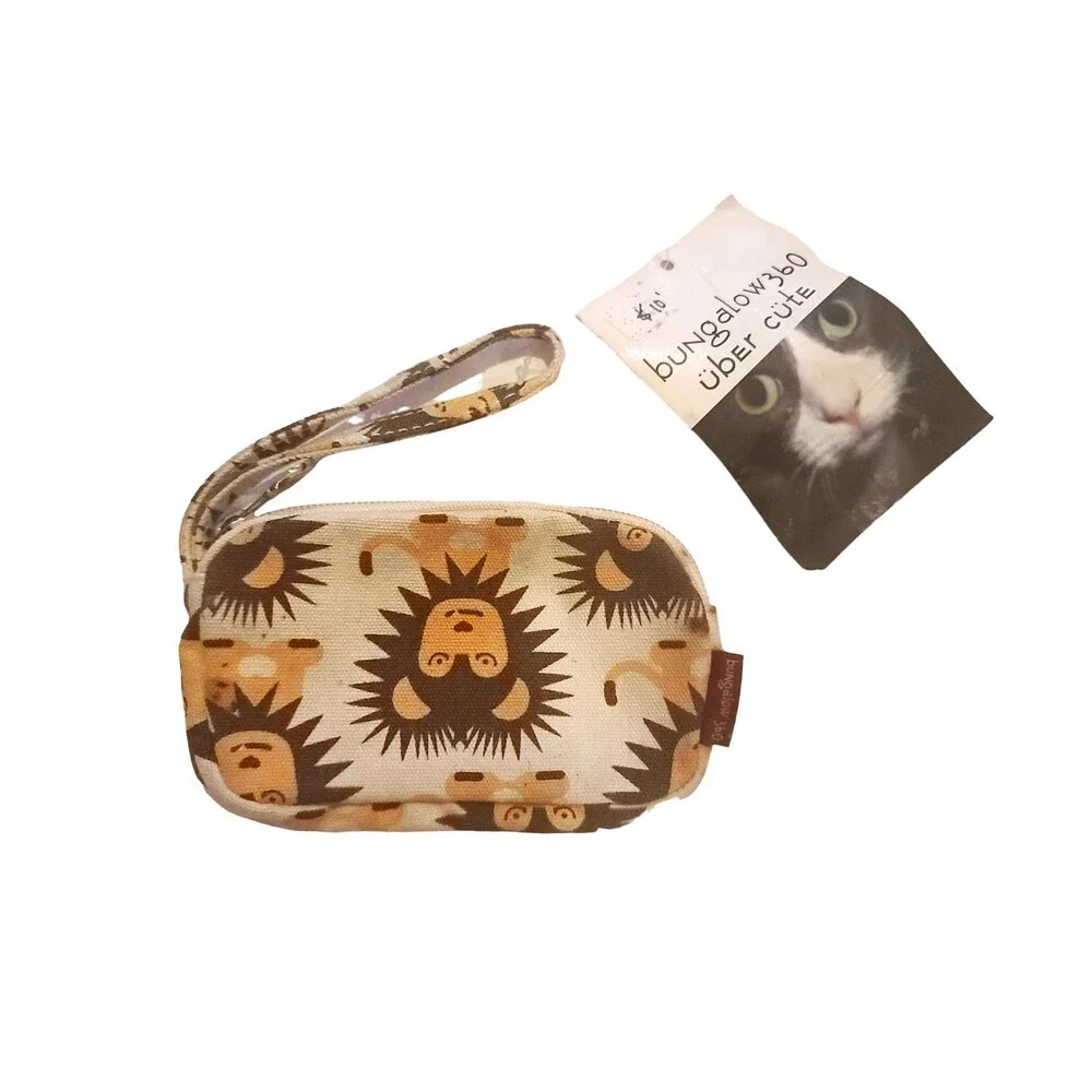 Bungalow 360 Lion Canvas Small Wrist Wristlett Coin Card Cash Purse Lined NWT